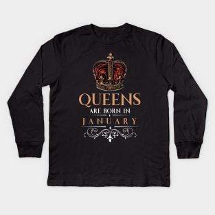 Queens Are Born In January Kids Long Sleeve T-Shirt